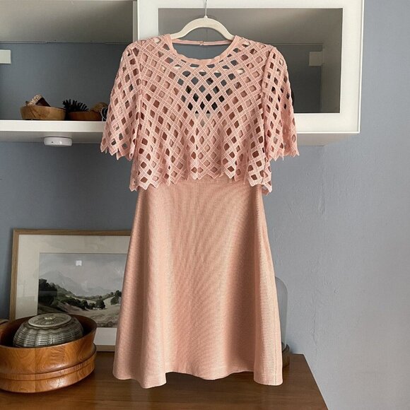 Sandro Woven Cotton A-Line Dress w/ Removable Lace Lattice Overlay Top Size 1 S - Picture 1 of 8